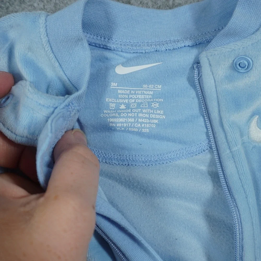 Nike Baby Boy 3M Velour Footed Sleeper Bodysuit and Pants Set Blue Teal 3 Piece